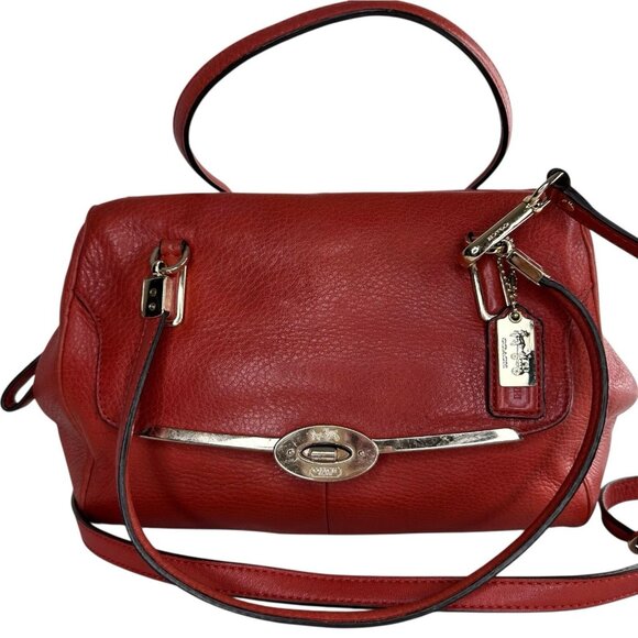 Coach Madison Leather vibrant Red Madeline East/West Satchel Shoulder Hand Bag